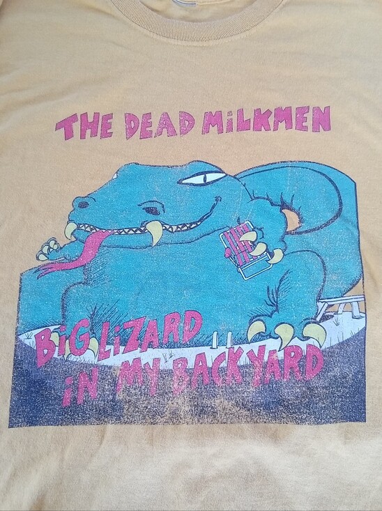 cut tag Other - The Dead Milkmen "Big Lizard" Yellow Long Sleeve Graphic Tee